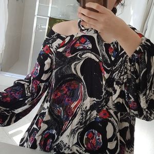 Free People XS Printed Cold Shoulder Long Tunic